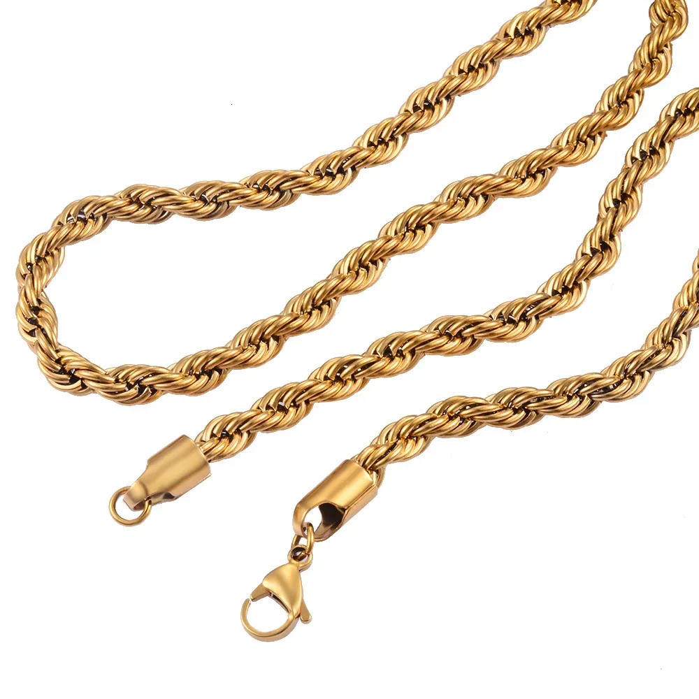 25MM M 4MM 5MM 18k Real Gold Plated Stainless Steel Twist Rope Chain No Fade Necklace Jewelry for Men Women 241122