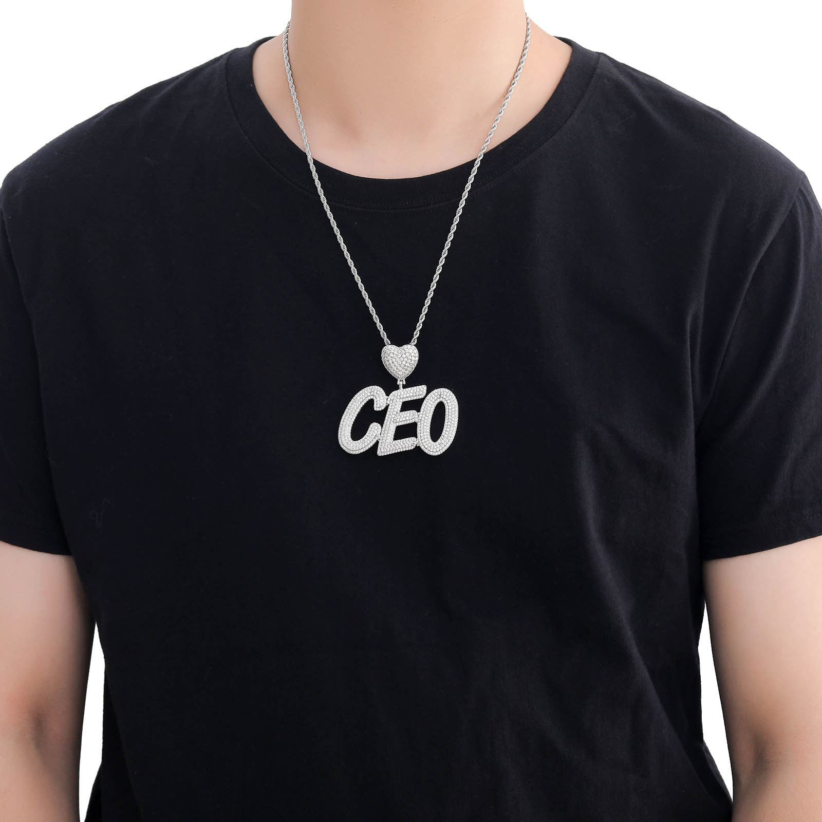 Custom A-Z Name Letters Pendant Necklace Lover Heart Clasp 5A Zircon Mens Gift