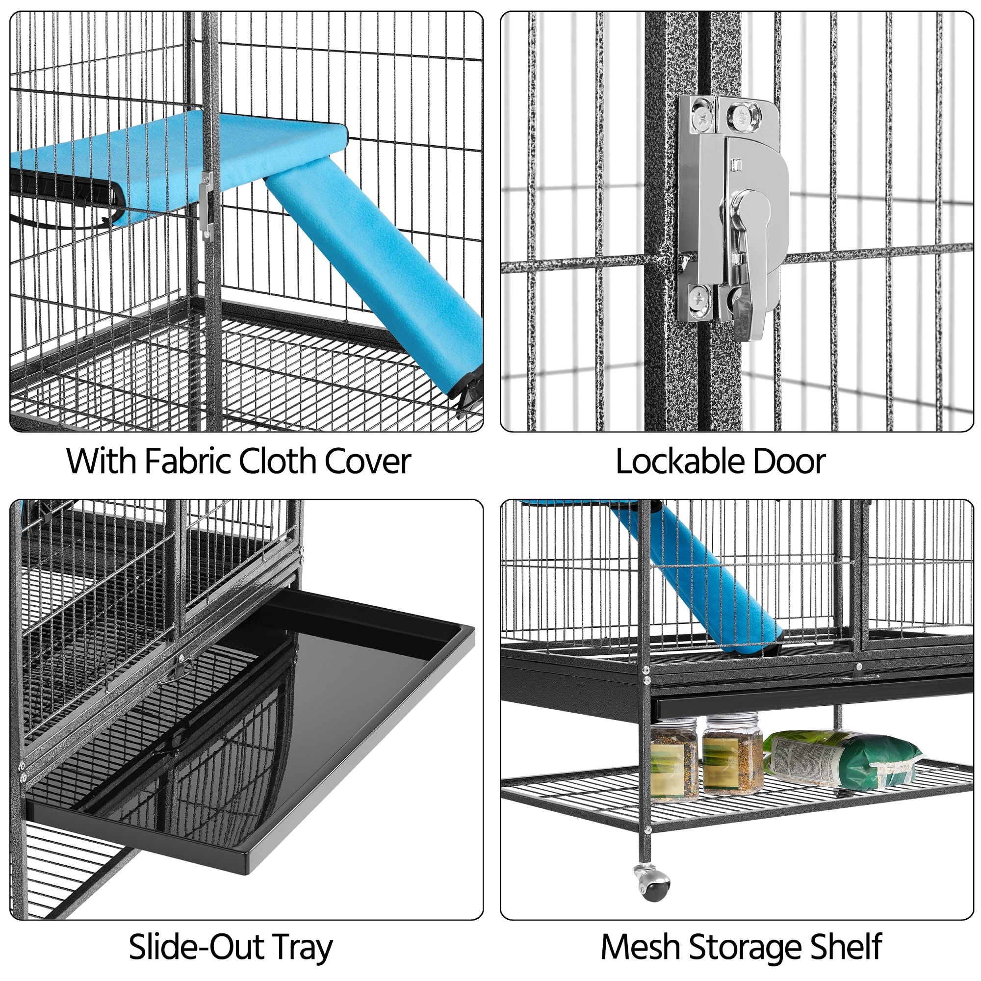 Topeakmart Hammered Black Rolling Metal Small Animal Cage with Removable Ramp, 31" L X 20" W X 54" H