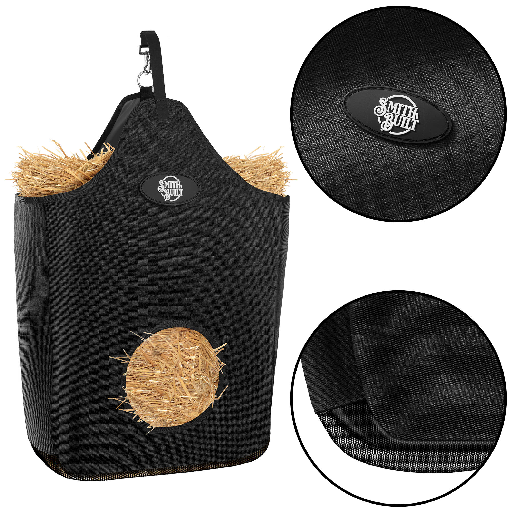 SmithBuilt Black Horse Feeder Hay Bag Tote, Large