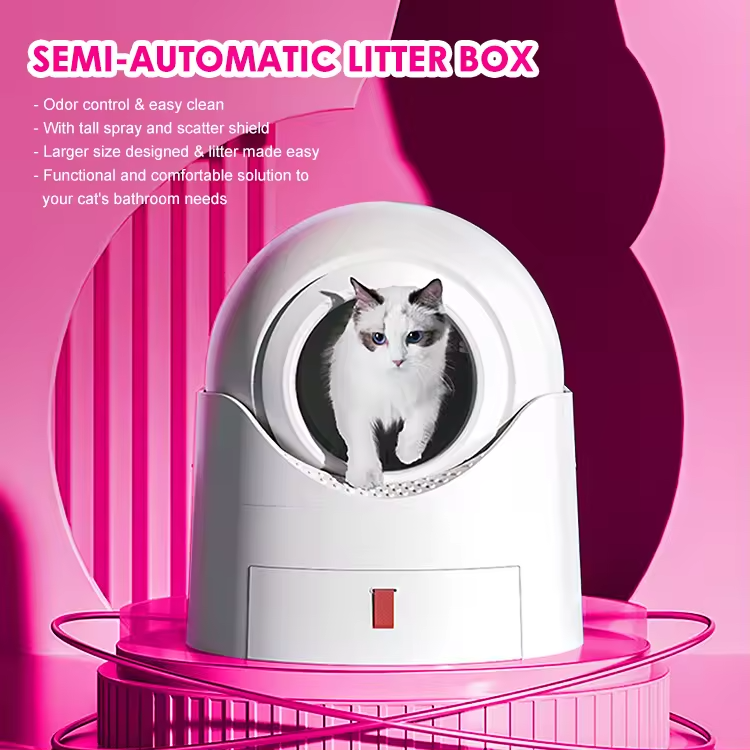 2024 New Portable Plastic Semi-Automatic Cat Toilet High Quality Fast Cleaning Customizable Intelligence Kitty Litter Box