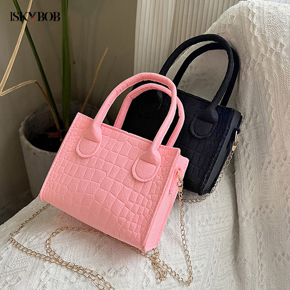 Women's Felt Designer Handbag Popular Stone Patterned Crossbody Bag Fashionable Women's Small Square Chain Crossbody Bag