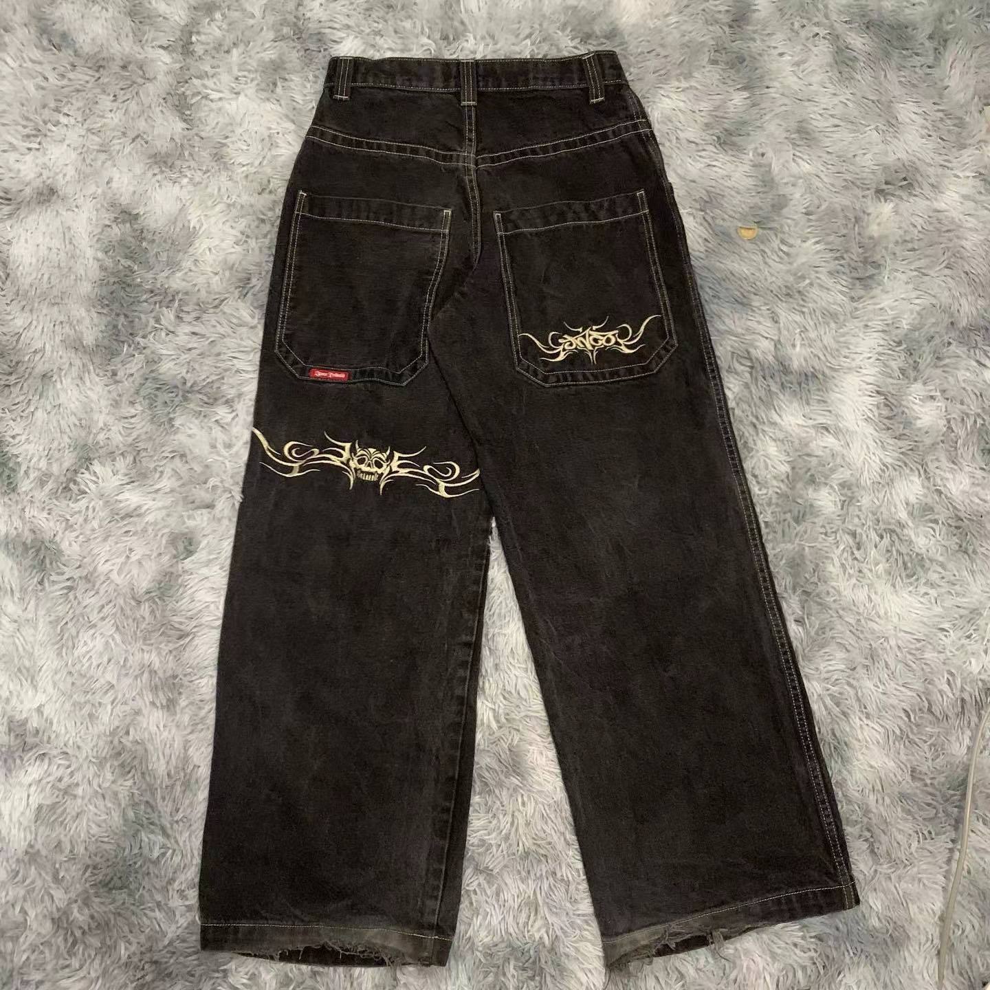 JNCO Jeans Mens Harajuku Retro Hip Hop Cartoon Embroidery Baggy Jeans denim Pants 90s Street Gothic Wide Trousers Streetwear 240821
