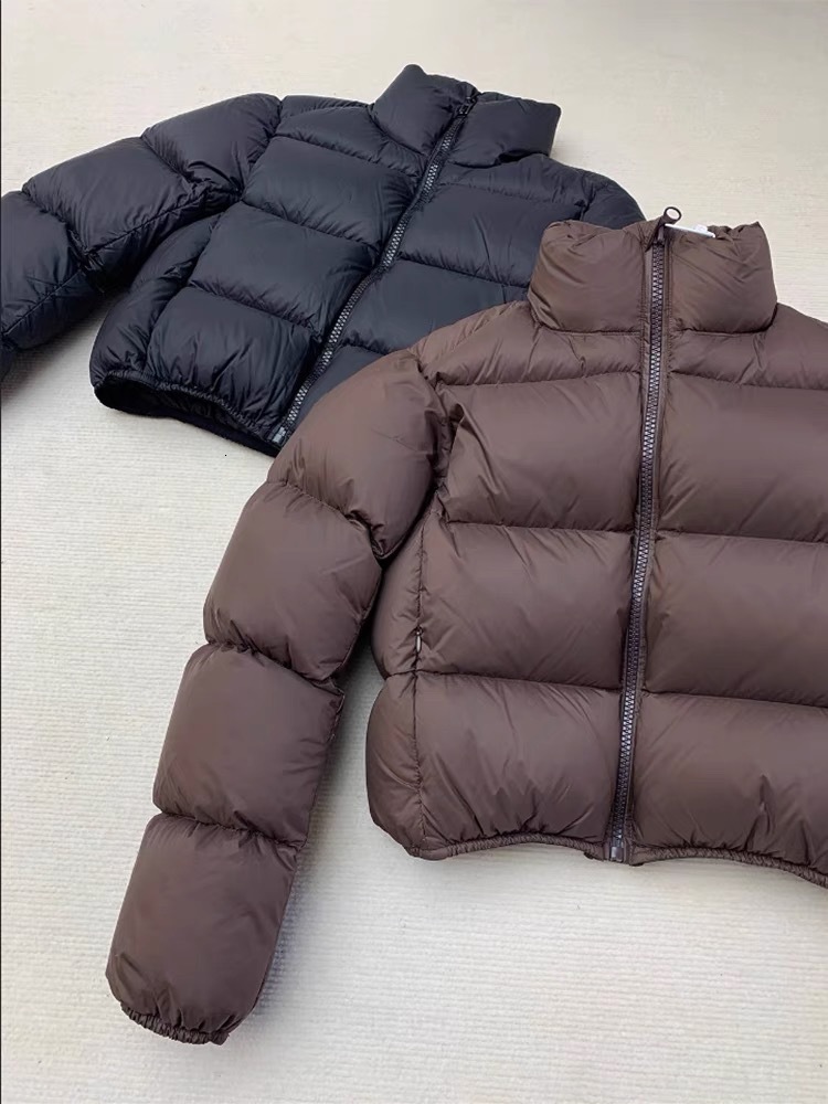 Fashion designer's new Fengkendou down for women, short, coffee colored, small, versatile, high waisted stand up collar bread jacket