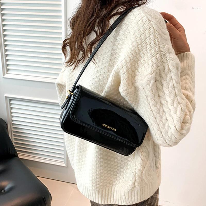 Drawstring Retro Patent Leather Shoulder Bag For Women Handbag Brand Cross Body Underarm Red Top Handle Women's Bolsos Mujer