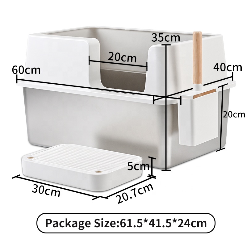 Super Large Stainless Steel Cat Litter Box Anti-Sand Pedal Shovel Non-Stick Bottom No Mark Easy Cleaning No Cats Accessories