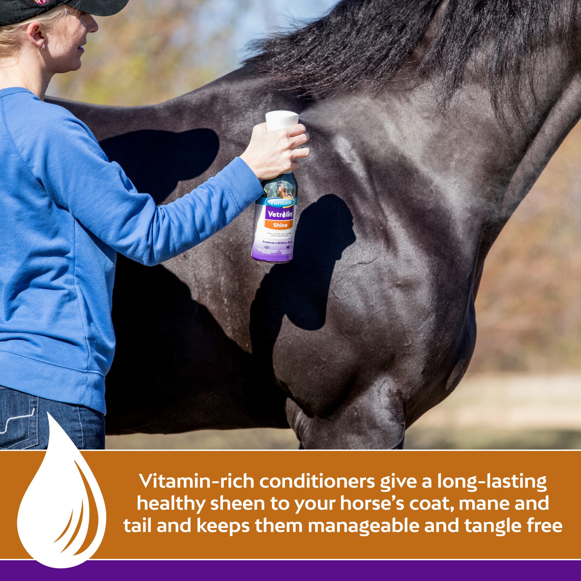 Farnam Vetrolin Shine Coat Conditioner & Shine Spray for Horses & Dogs, 64 fl. oz.