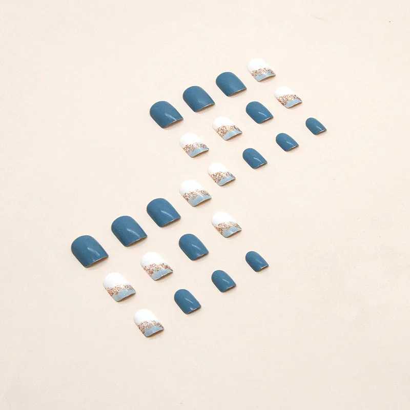 24 short farmhouse style pressed square fake nails paired with 1 piece of jelly glue and 1 nail fileW241125