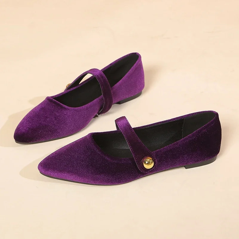 Fashion Womens Pointed Toe Flat Shoes with Velvet Matte Finish Single Women Comfort Loafers Shoes Leather Mary Jane Shoes 241125