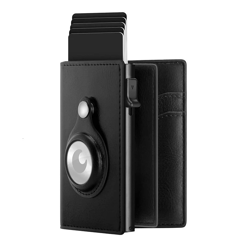 YE TREE Mens Smart Airtag Wallet Rfid Pop up Metal Credit Card Holder Genuine Pickup Case Aluminum Mens Wallet Airtag 241125