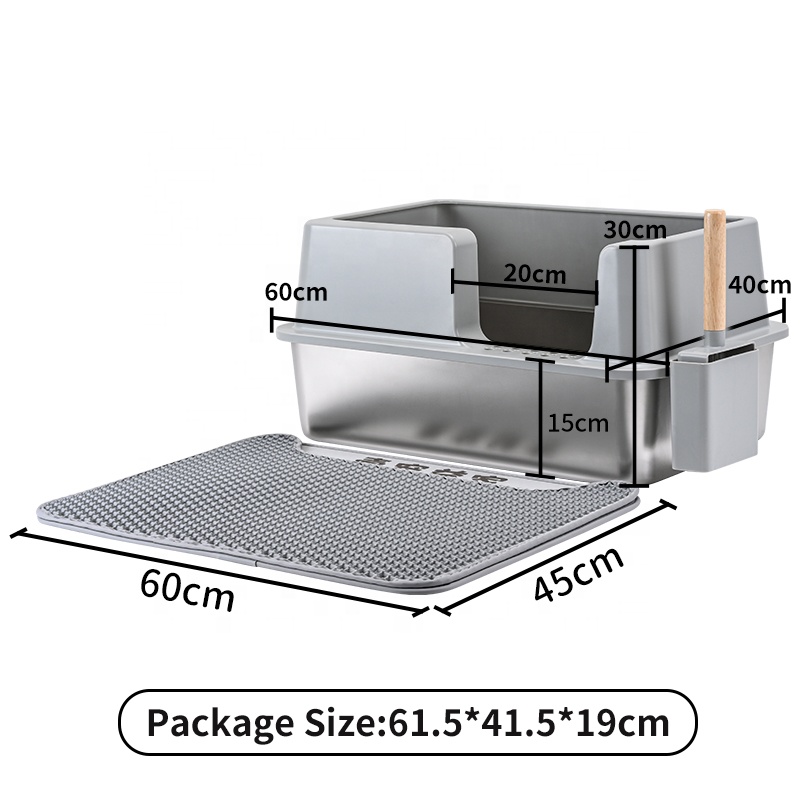 Oversized Stainless Steel Cat Litter Box Strong Durable Design Side Open Toilet Height Prevent Sand Splashing Smooth Easy Clean