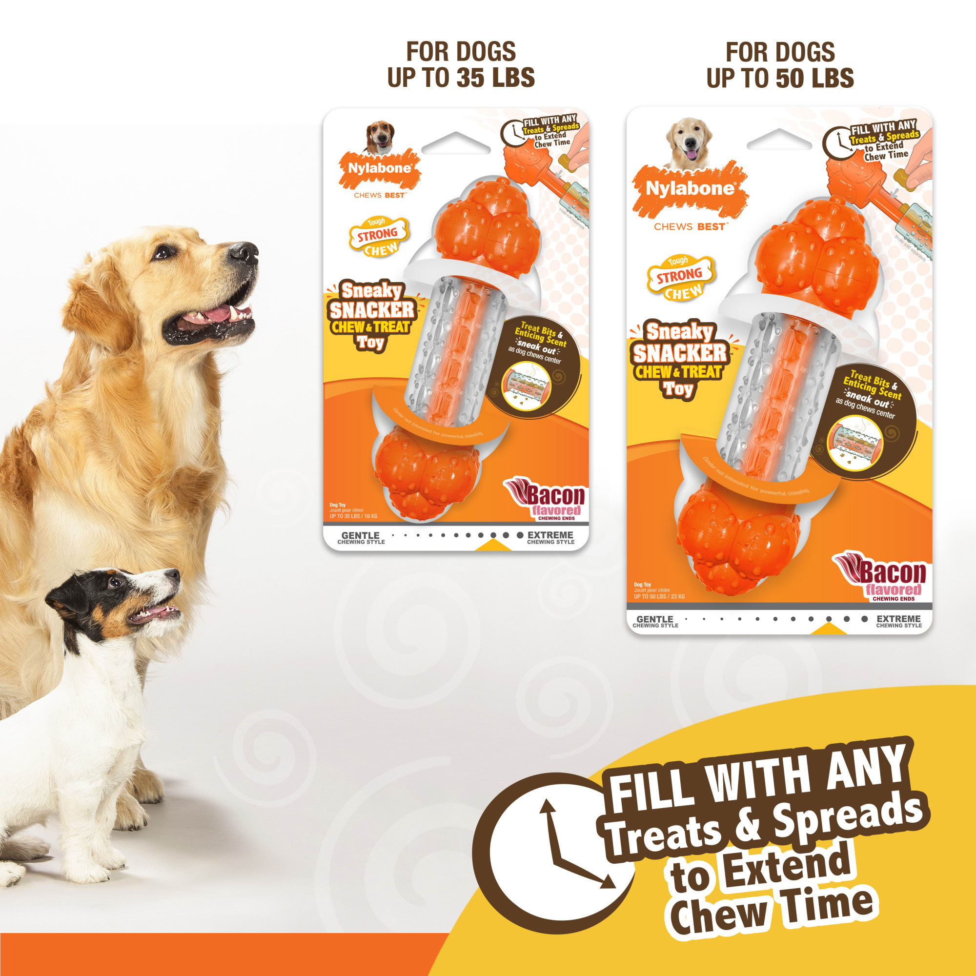 Nylabone Sneaky Snacker Bacon Treat Dog Toy, Medium