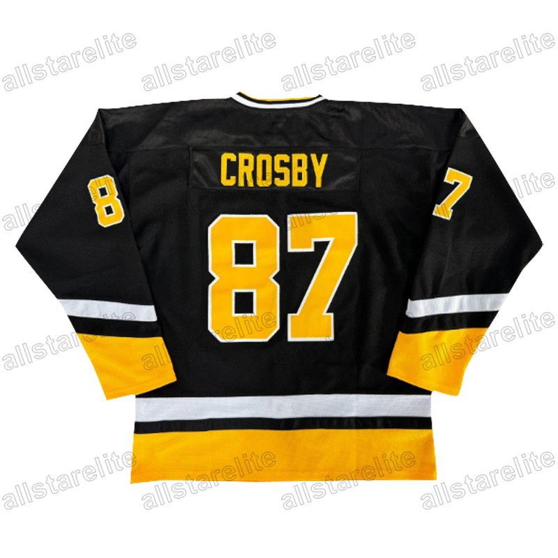 Stitch #87 Crosby Black Embroidered Ice Hockey Jersey - V-Neck 66 LEMIEUX Embroidered Alphabets, 100% Polyester, Slight Stretch, Four Seasons, Casual 