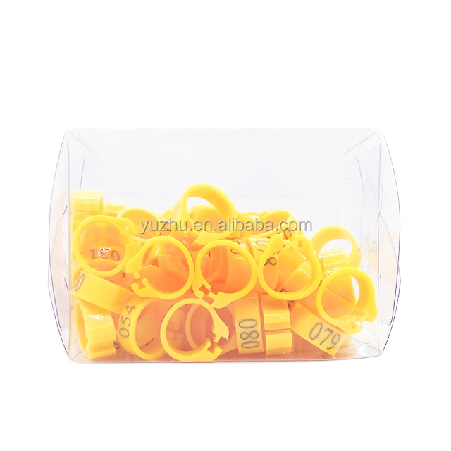 100pcs/ box Open clip bird ring parrot ring yellow color Pigeon Foot Ring with number 001-100 for homing pigeon