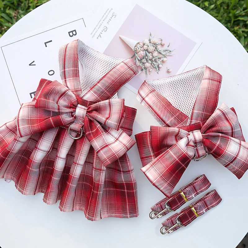 Bow dog collar cute pet harness chest strap leash cat and dog clothing harness vest princess Tutu dress X250326