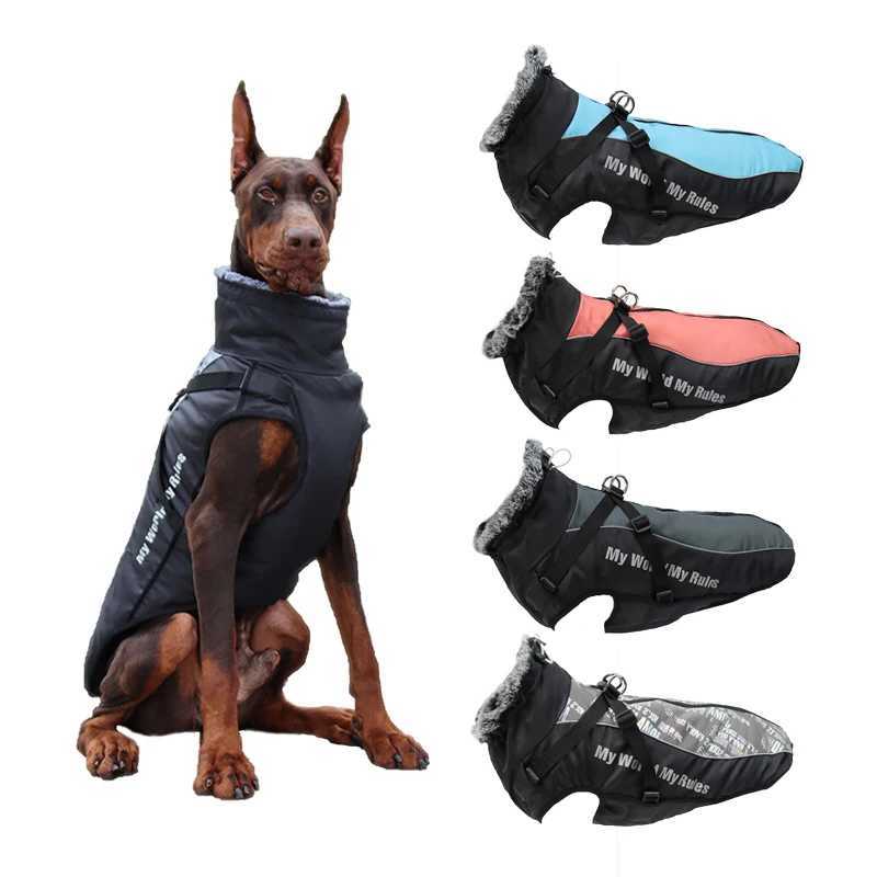Large Pet Dog Coat with Harness Winter Warm Dog Clothes Labrador Waterproof Large Dog Coat Greyhound French Bulldog ClothingXJ241125