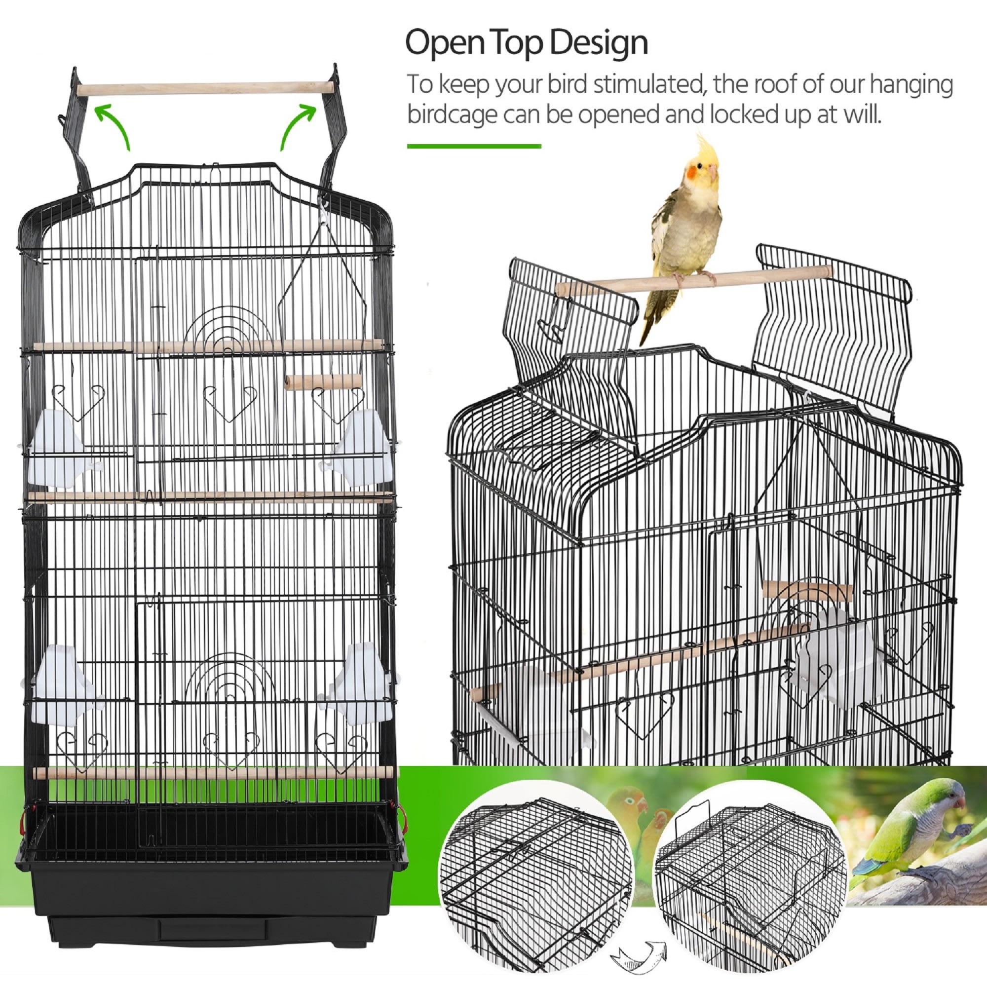 Topeakmart Black Open Top Metal Bird Cage, 41" H