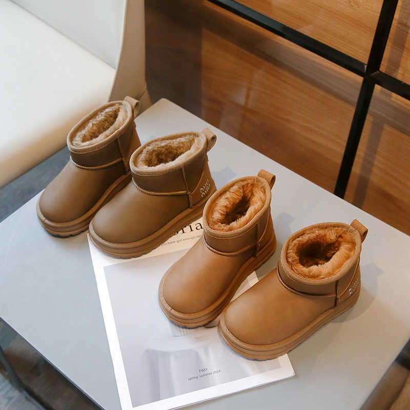 Children Boot Children Thick Warm Snow Boots 2024 Winter New Girls' Brown Cotton Shoes Boys' Ankle Boots Big Boy Shoes Y241125