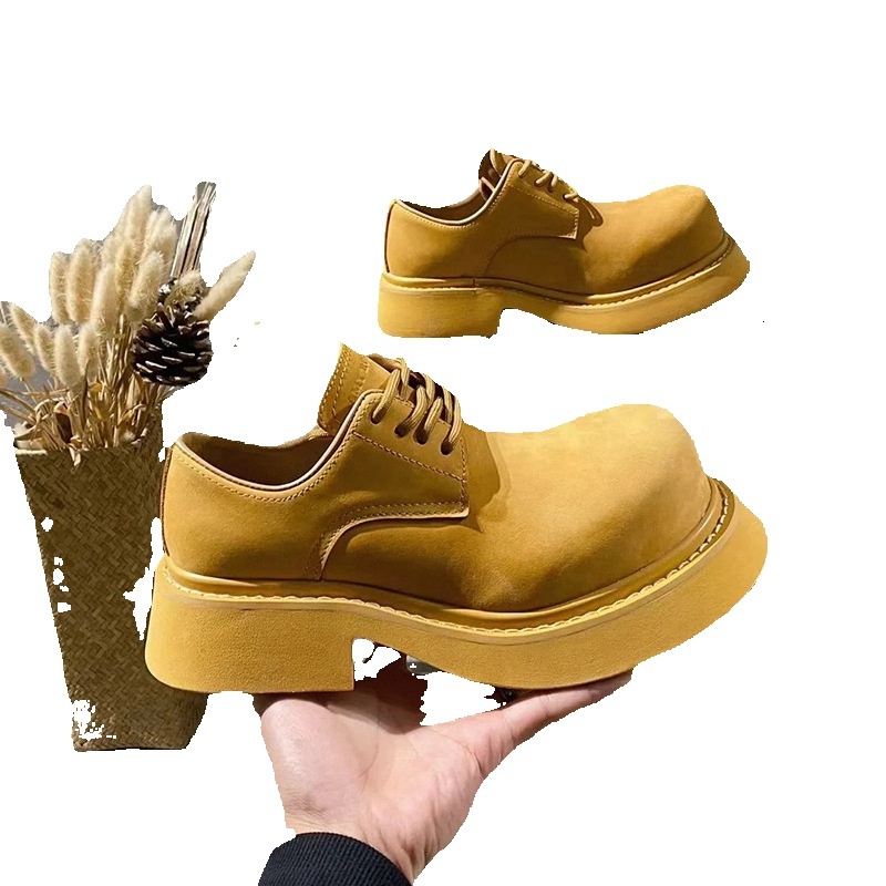 New Edition Carbon Black Big Head Leather Derby Couple's Casual Single Men's And Women's Same Shoes