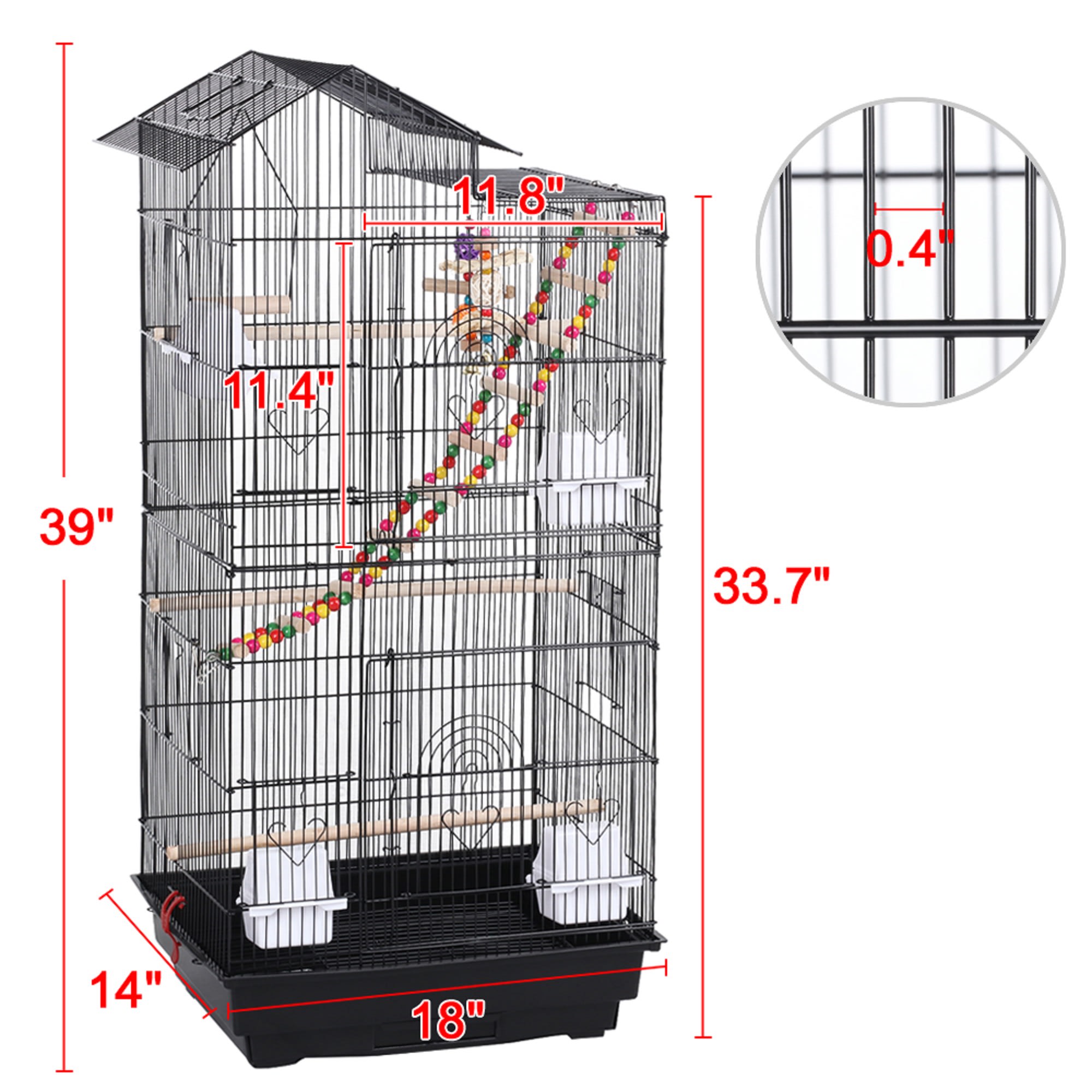 Topeakmart Black Metal Bird Cage with Swing Ladder for Small Birds, 39" H