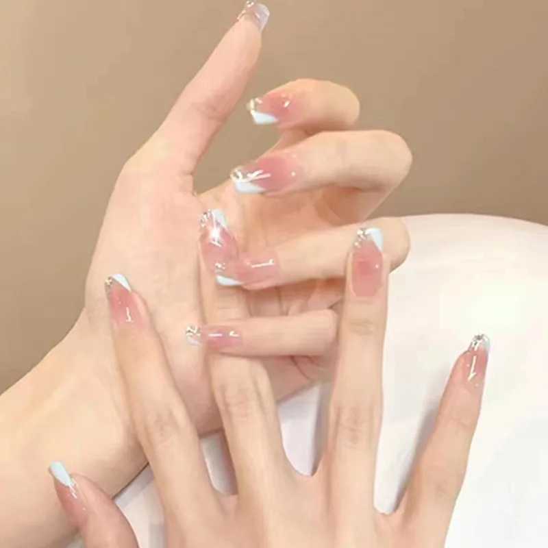 24 pieces of orange red gradient long ballet fake nails complete set of artificial nails reusable acrylic pressed nail tipsW241125