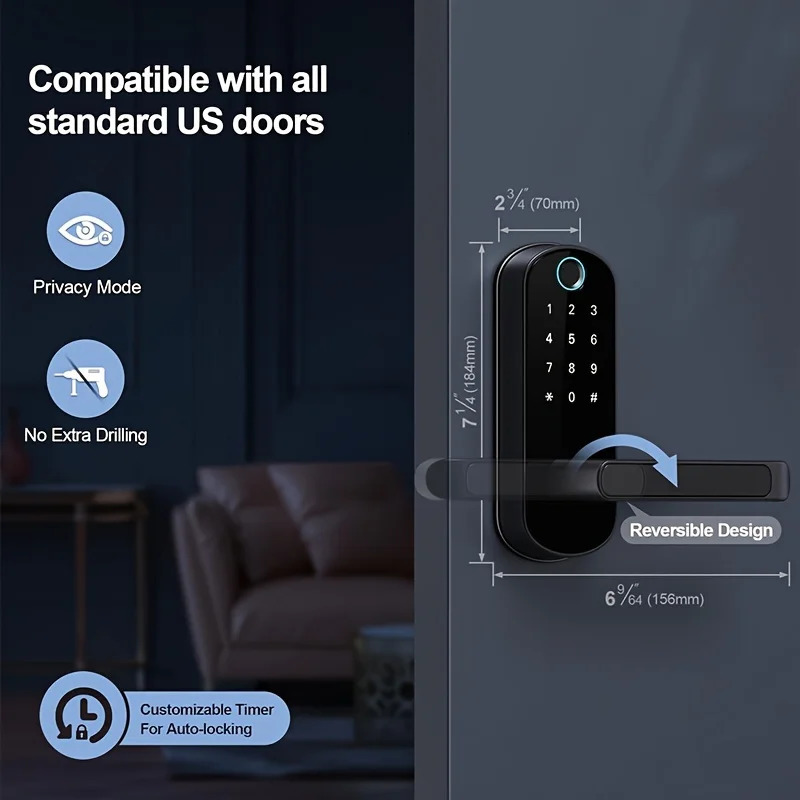 Smart door lock with keyboard fingerprint lock - keyless door lock 241125