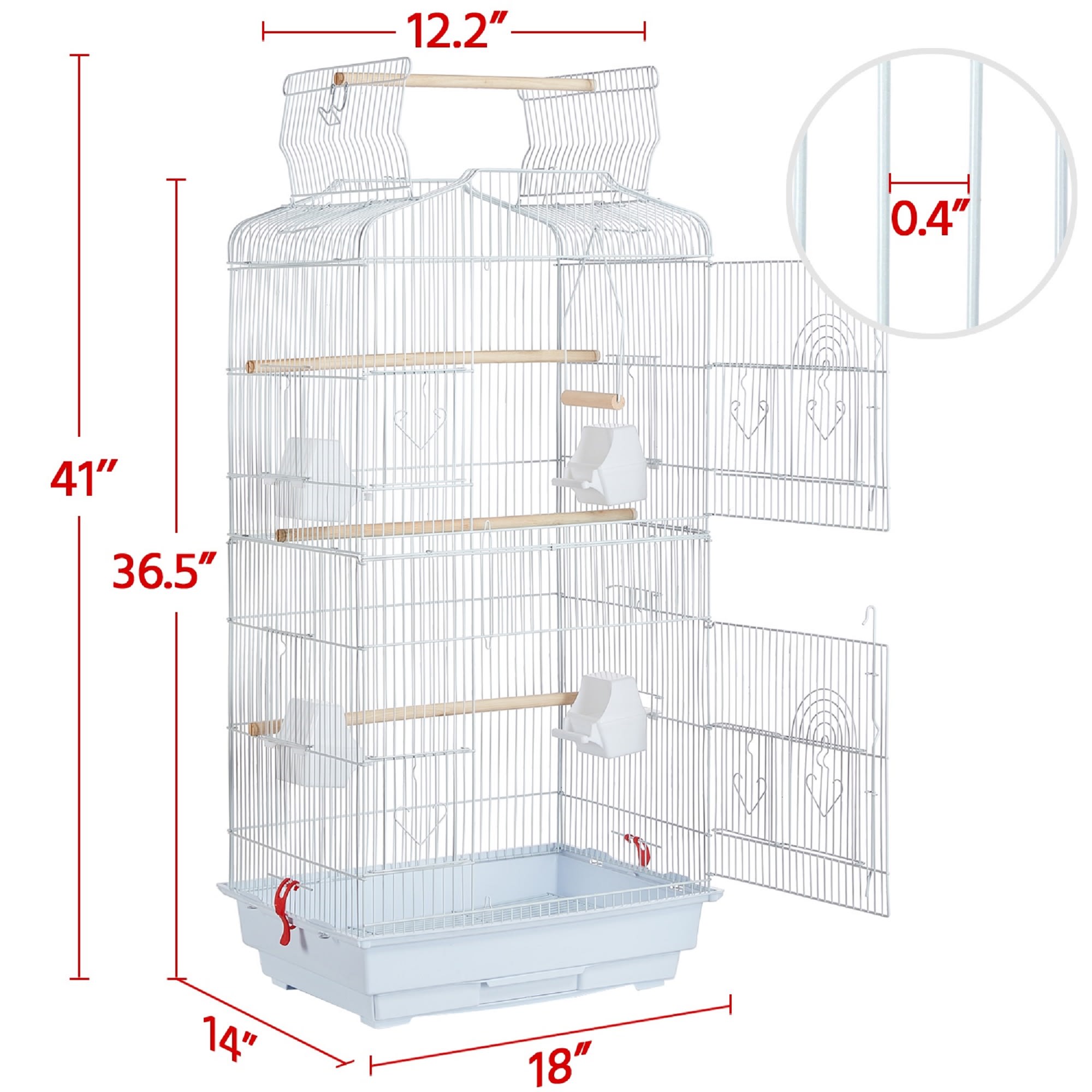 Topeakmart White Open Top Metal Bird Cage, 41" H