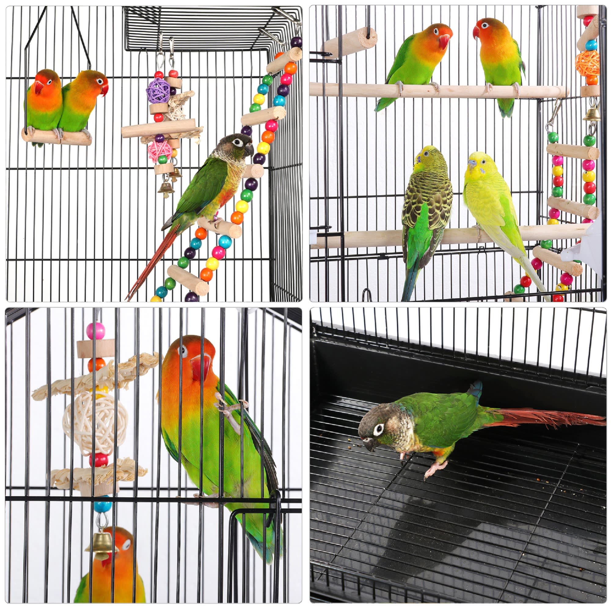Topeakmart Black Metal Bird Cage with Ladder Toy and Rolling Detachable Stand, 62.4" H
