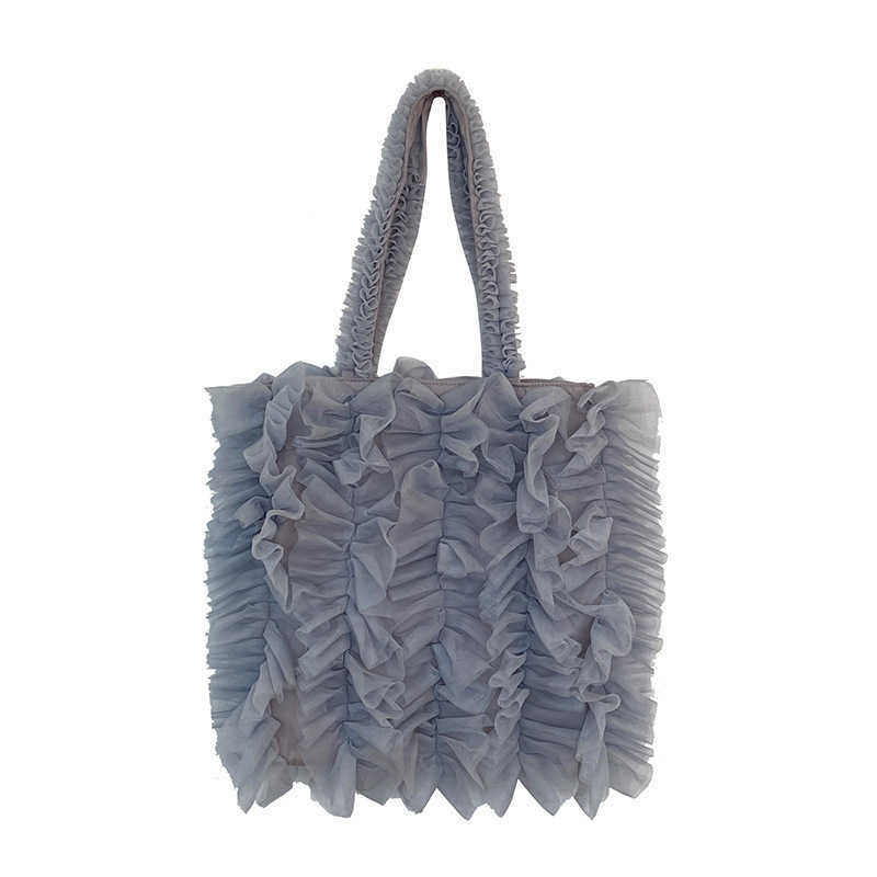Womens Handbag Lace Soft Yarn Skirt Edge Pleated Shoulder Bag Korean Version Sweet Style Fringe Tote Bags 241125