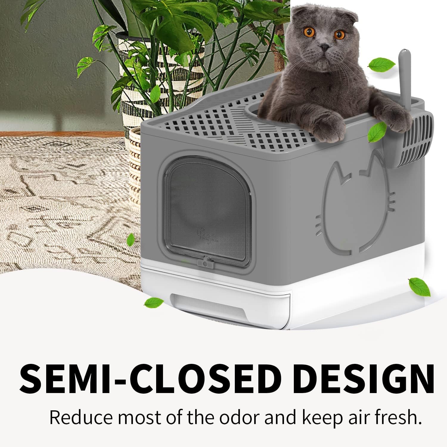 AFP Large Space Detachable Semi-closed Enclosure Cat Toilet Furniture Grey Sand Color Foldable Cat Litter Box WIth Top Entrance