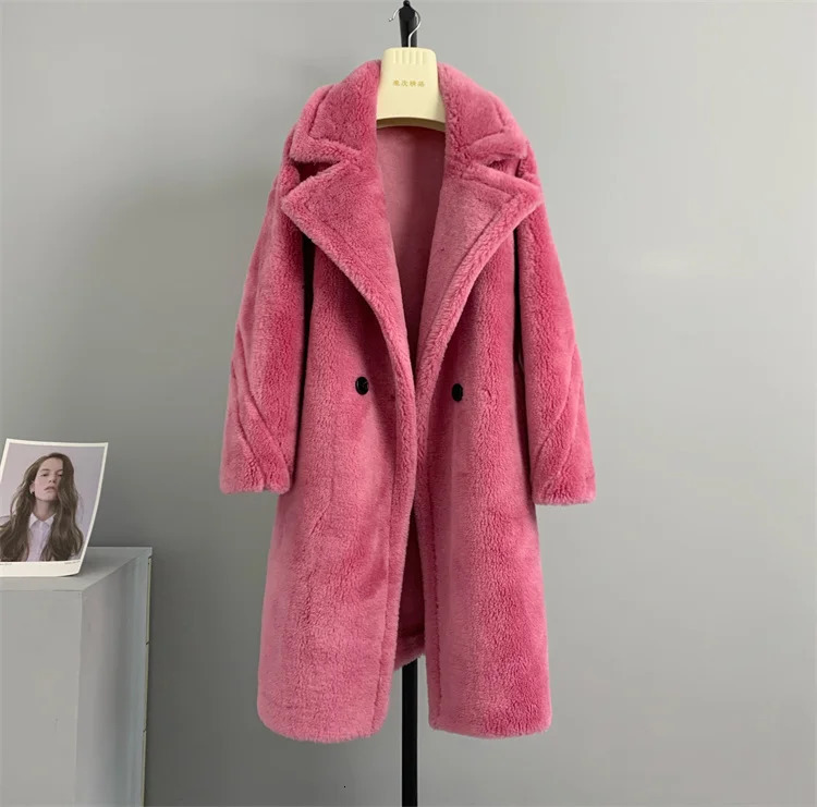 Winter Jacket for Women Real Fur Coat 100 Wool Woven Fabric Thick Warm Outerwear Oversize Fashion Streetwear Teddy Bear Coats 241120
