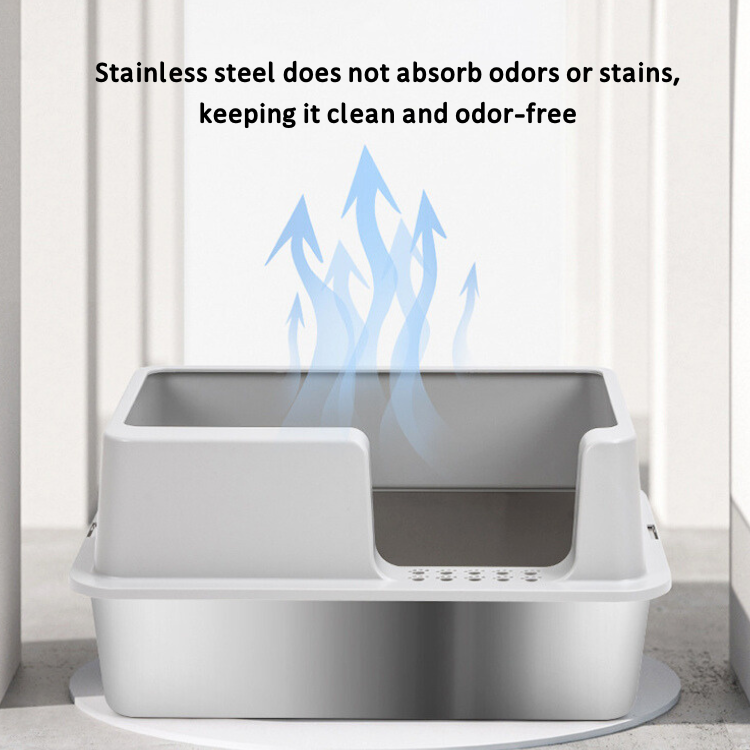 Odorless Metal Cat Toilet Pan Large Stainless Steel Litter Box wit High Side Lid