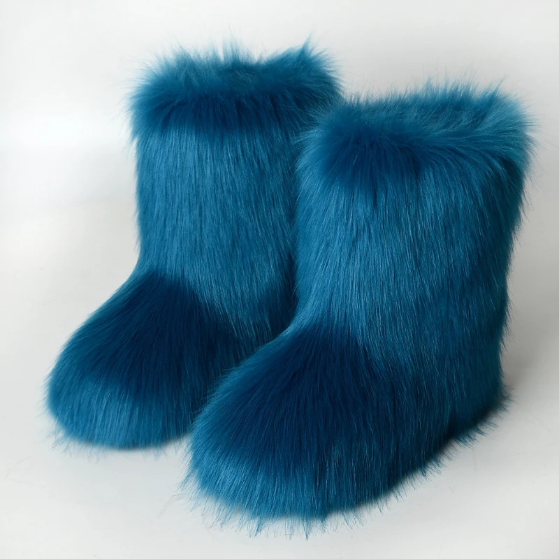 2024 Woman Mid-tube Boots Over-the-knee Fur Snow Boots Womens Fashion Keep Warm Wool-like Plus Velvet Padded Winter Women Boots 241125