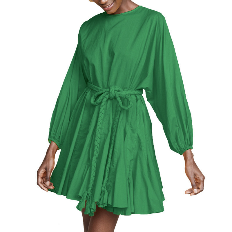 GALCAUR Beach Style Womens Dress O Neck Long Sleeve High Waist Bandage Patchwork Mini Female Dresses 2020 Casual Fashion New LJ201202