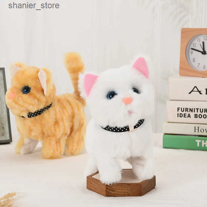 Cat Interactive Electronic Toys New Walking Kitty plush toy electric interactive cat stuffed animal meow tail shaking Nodding cat pet toy childrens gi