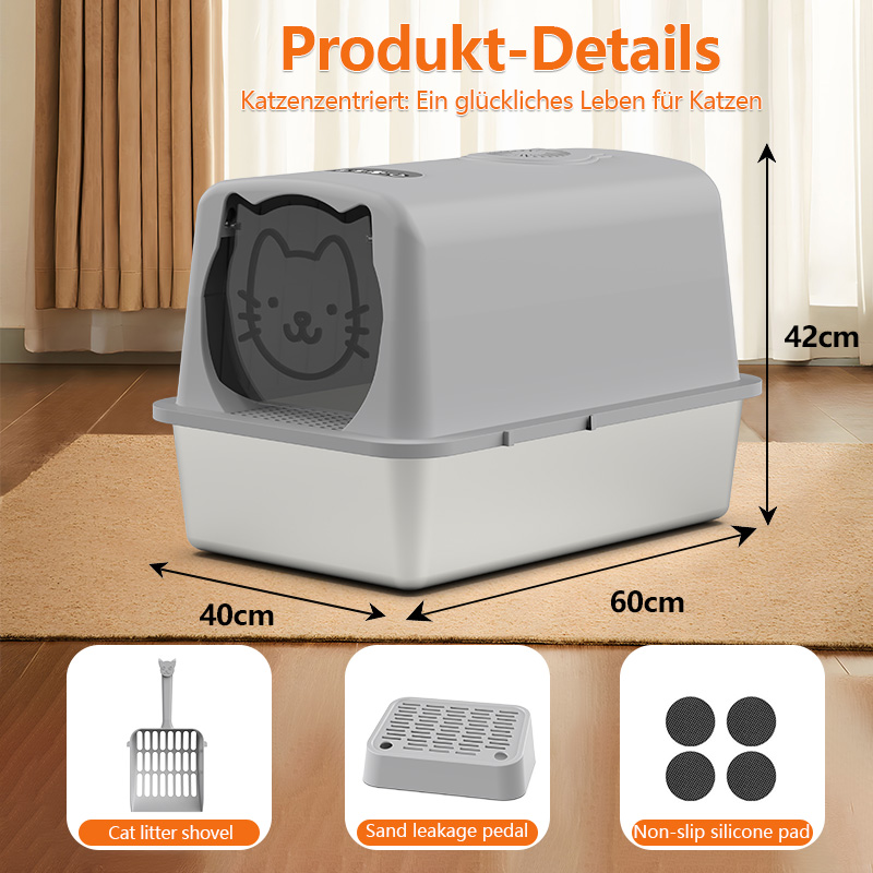 2024 New Listing full Enclosed smart Cat Toilet with deodorizer Stainless Steel cat Litter Box