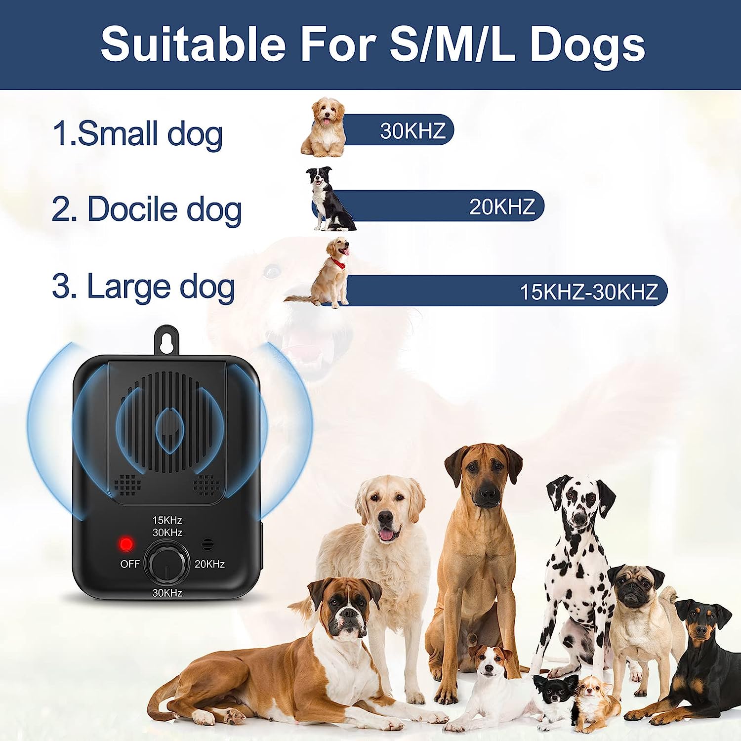 Rechargeable anti barking bark control device with 3 adjustable modes for small medium large dogs
