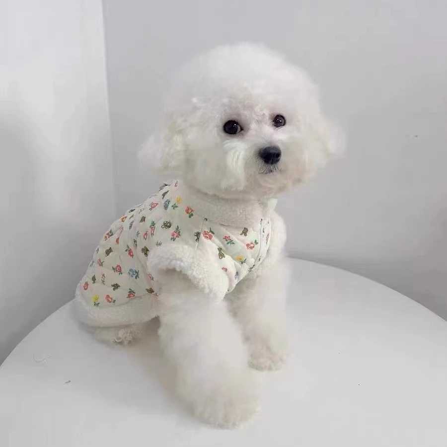 Pet Cute Bear Rose Coat Clothes Autumn Winter Plush Clip Cotton Traction Vest Teddy Bib Bear Dog Cat Thickened Cardigan CoatXJ241125