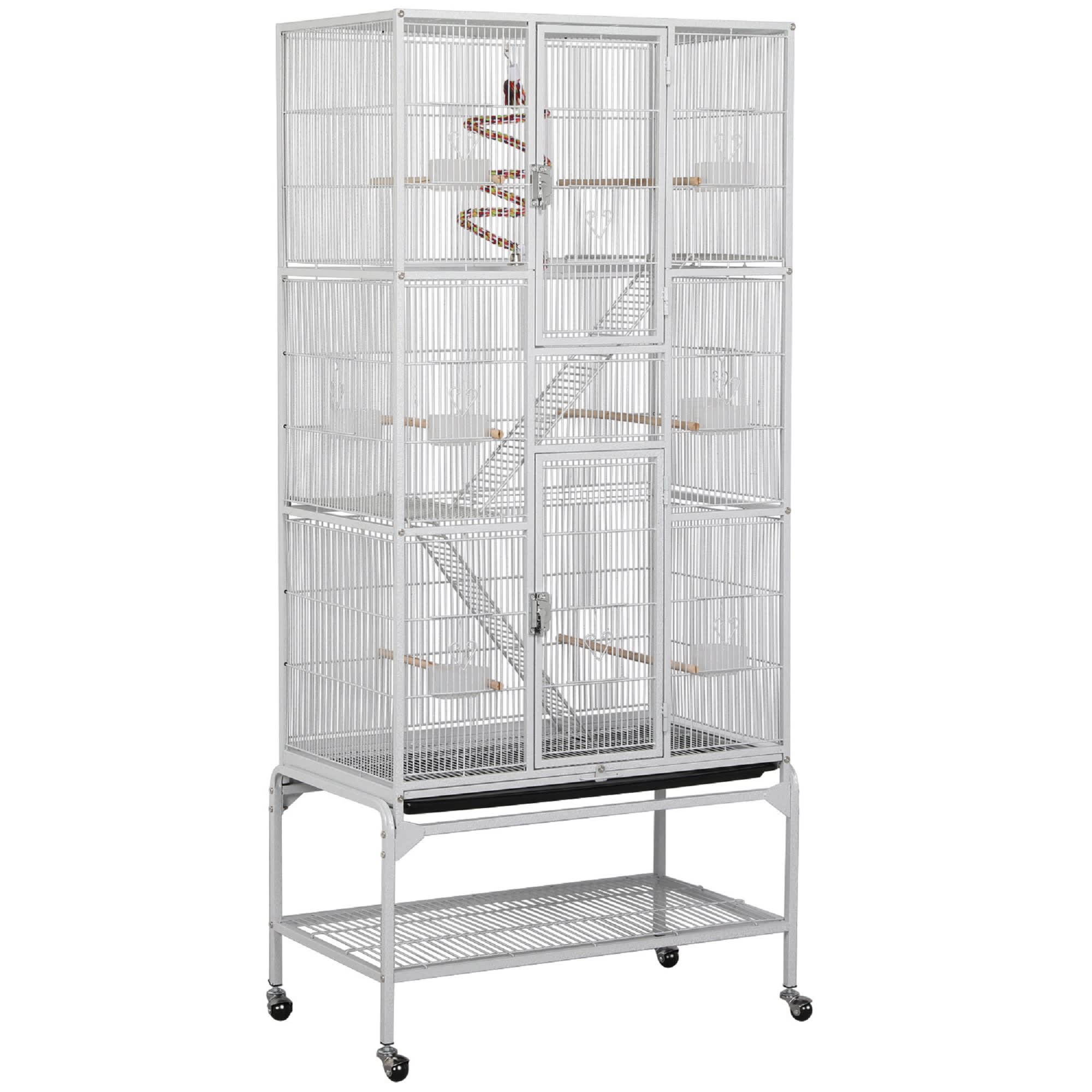 Topeakmart White Large Bird Cage with Rolling Detachable Stand, 69" H