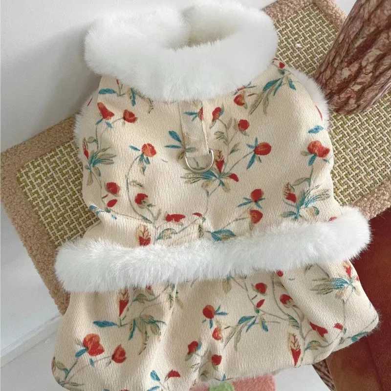Pet Cute Bear Rose Coat Clothes Autumn Winter Plush Clip Cotton Traction Vest Teddy Bib Bear Dog Cat Thickened Cardigan CoatXJ241125