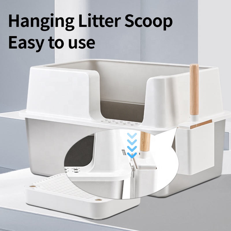 Oversized Stainless Steel Cat Litter Box Anti-Sand Pedal Shovel Easy-Clean Height-Enhanced Enclosure Prevent Sand Splashing Odor