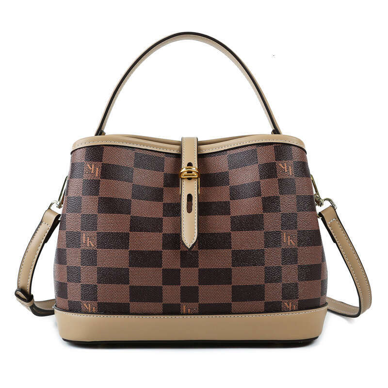 Bag Women New Fashionable Texture Bucket Checkerboard Printed Crossbody Bag For Work And Commuting