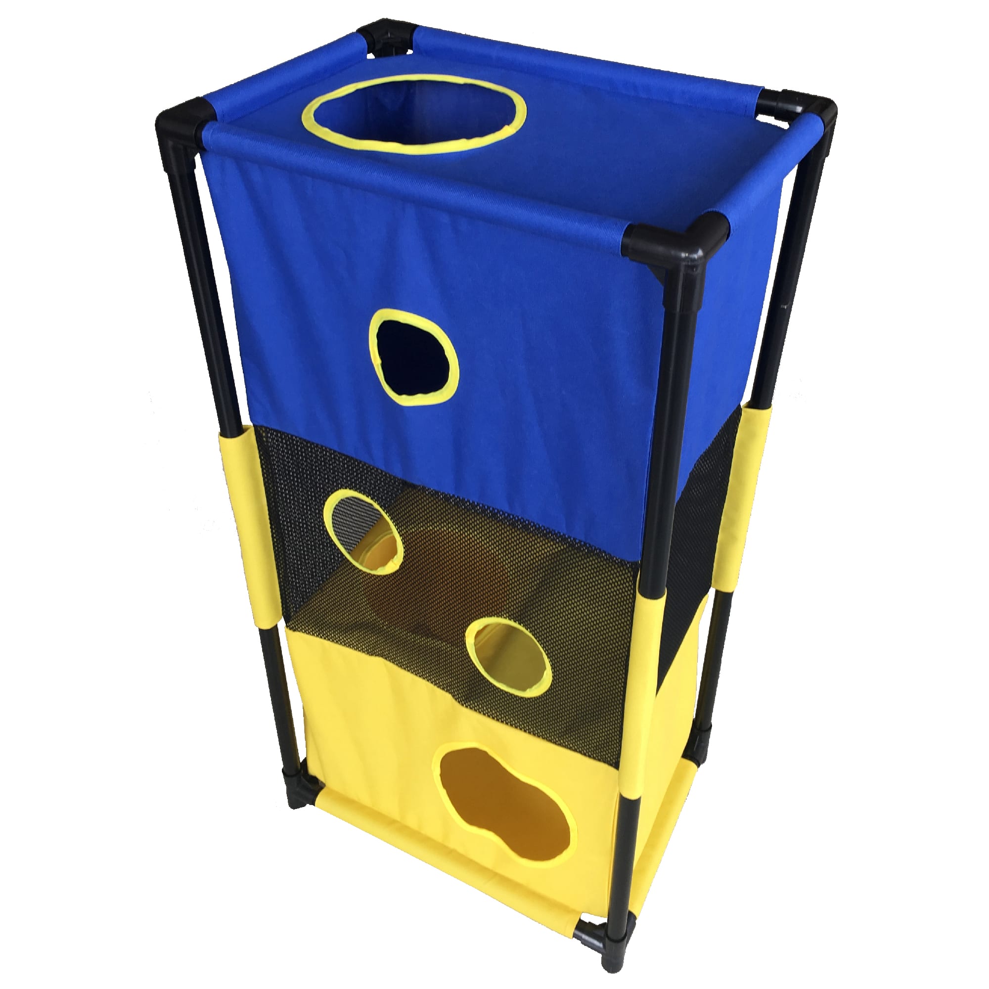 Pet Life Blue Square Obstacle Soft Folding Sturdy Play-Active Collapsible Travel Cat House, 17.71" L X 11.81" W X 35.43" H