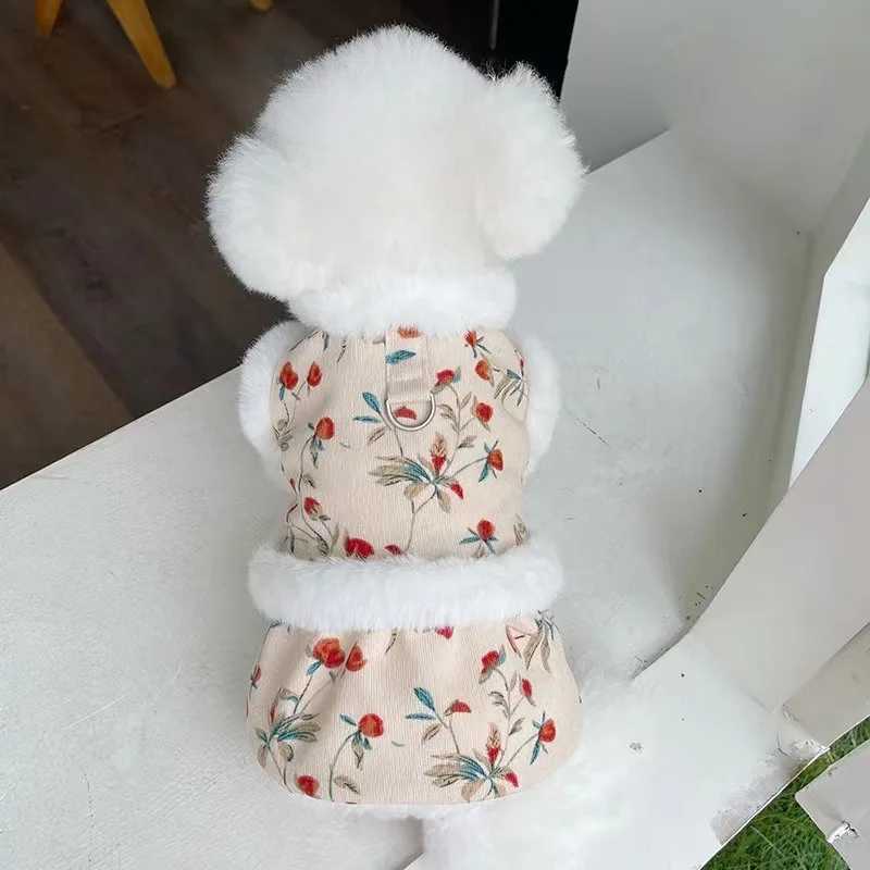 Pet Cute Bear Rose Coat Clothes Autumn Winter Plush Clip Cotton Traction Vest Teddy Bib Bear Dog Cat Thickened Cardigan CoatXJ241125