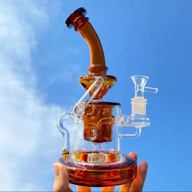 Recycler Bong Hookahs Shisha Freezable Coil Oil Thick glass Water Bongs Smoke Pipe Dab Rigs Bubbler with 14mm joint