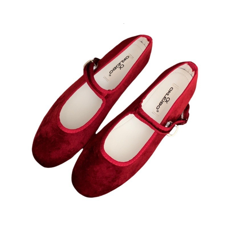 2024 spring new item Sis velvet gentle Mary Jane grandma shoes shallow mouth slimming sugar flat sole shoes for women