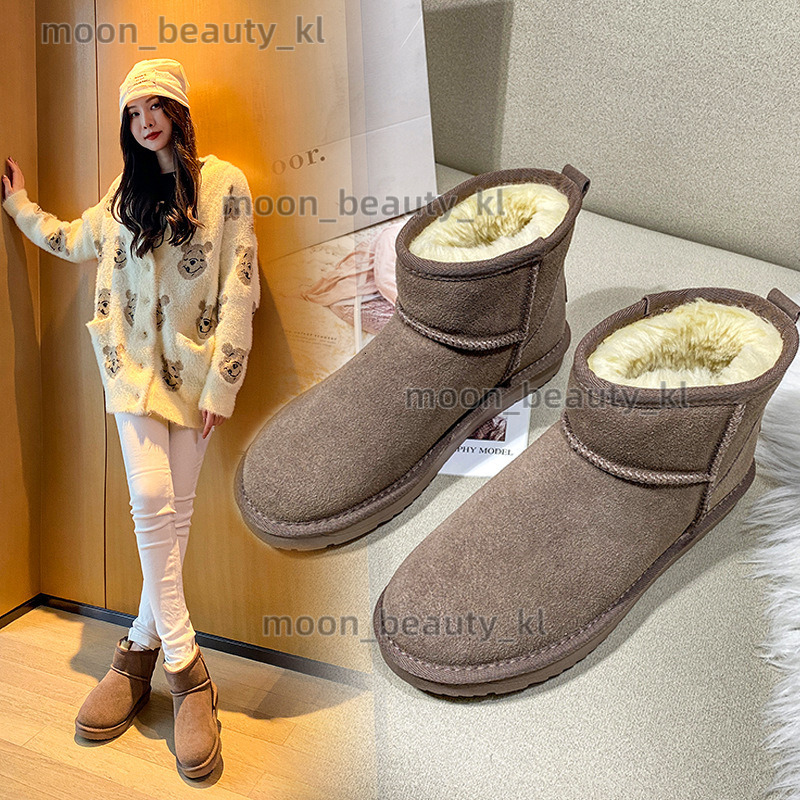designer fashion Women's snow boots 2024 new cowhide anti slip winter warm and plush thick classic short tube snow cotton boots for women bf7