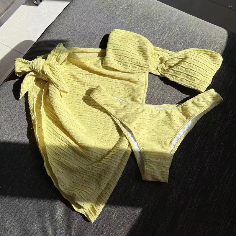 Womens Swimwear Three Pieces Swimming Suit Women Bandeau Bikinis 2024 Green Dress Push Up Bikini Set Girl Beachwear Bathing Summer