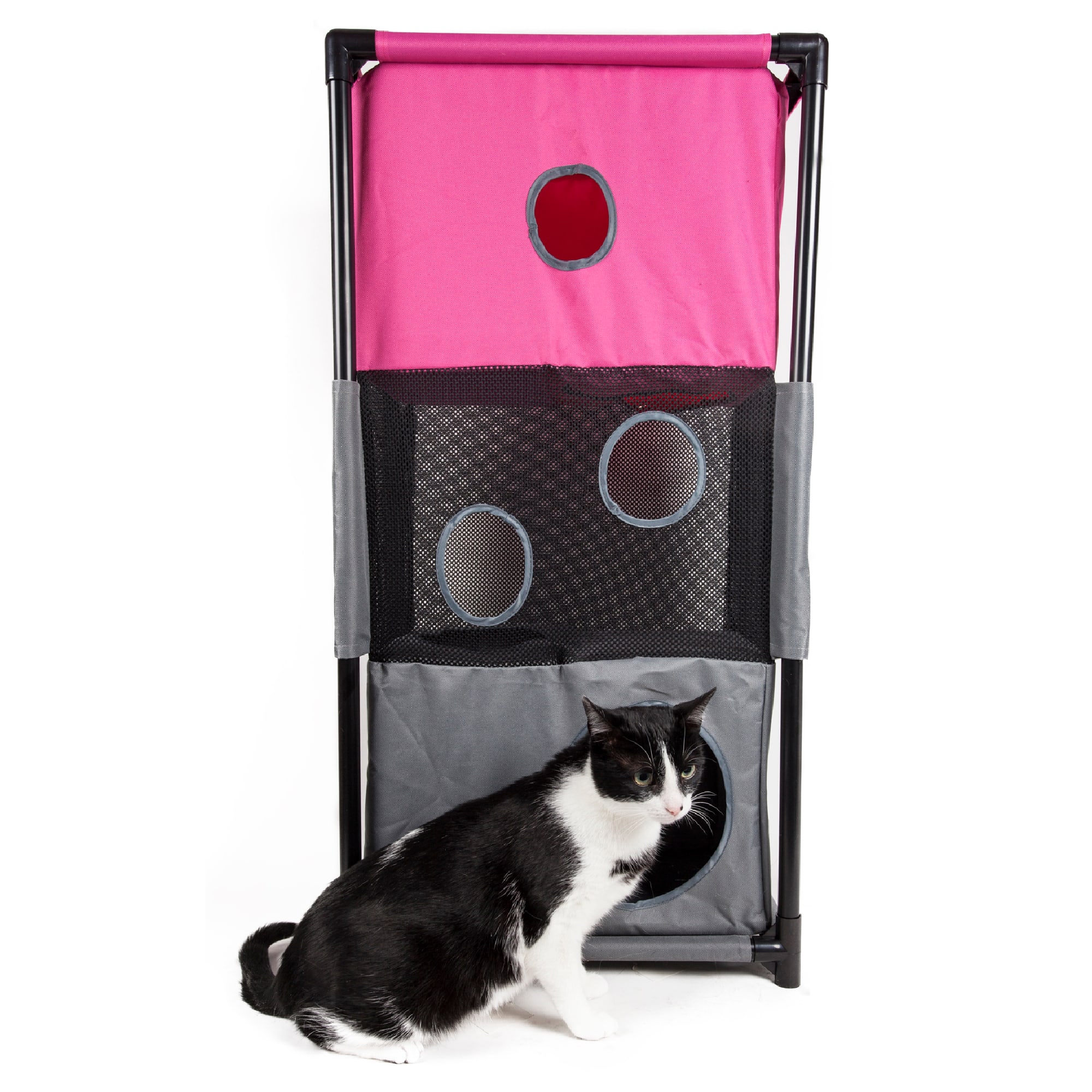 Pet Life Pink Square Obstacle Soft Folding Sturdy Play-Active Collapsible Travel Cat House, 17.71" L X 11.81" W X 35.43" H