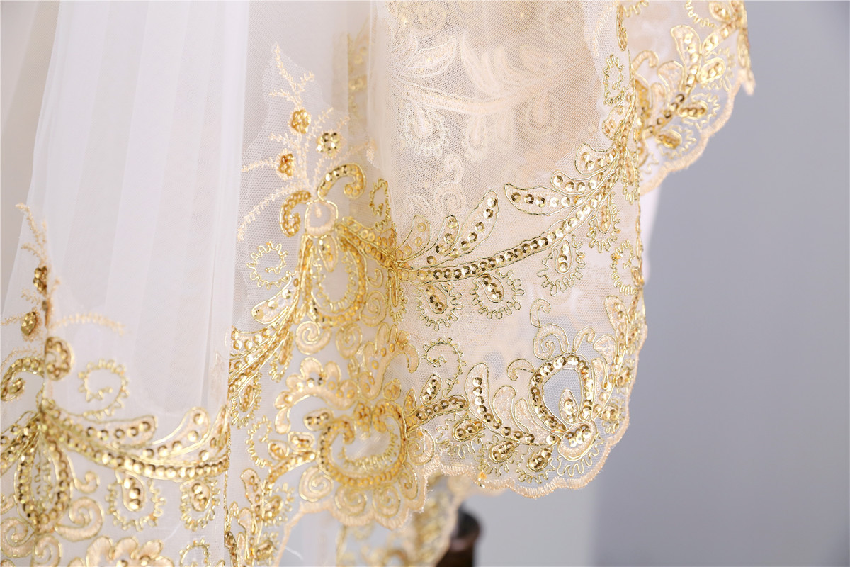 Vintage Bridal Veils Tulle With Comb Bride Wedding 3m Appliques Sequins Two Layer Decoration Long Veil Hair Accessories